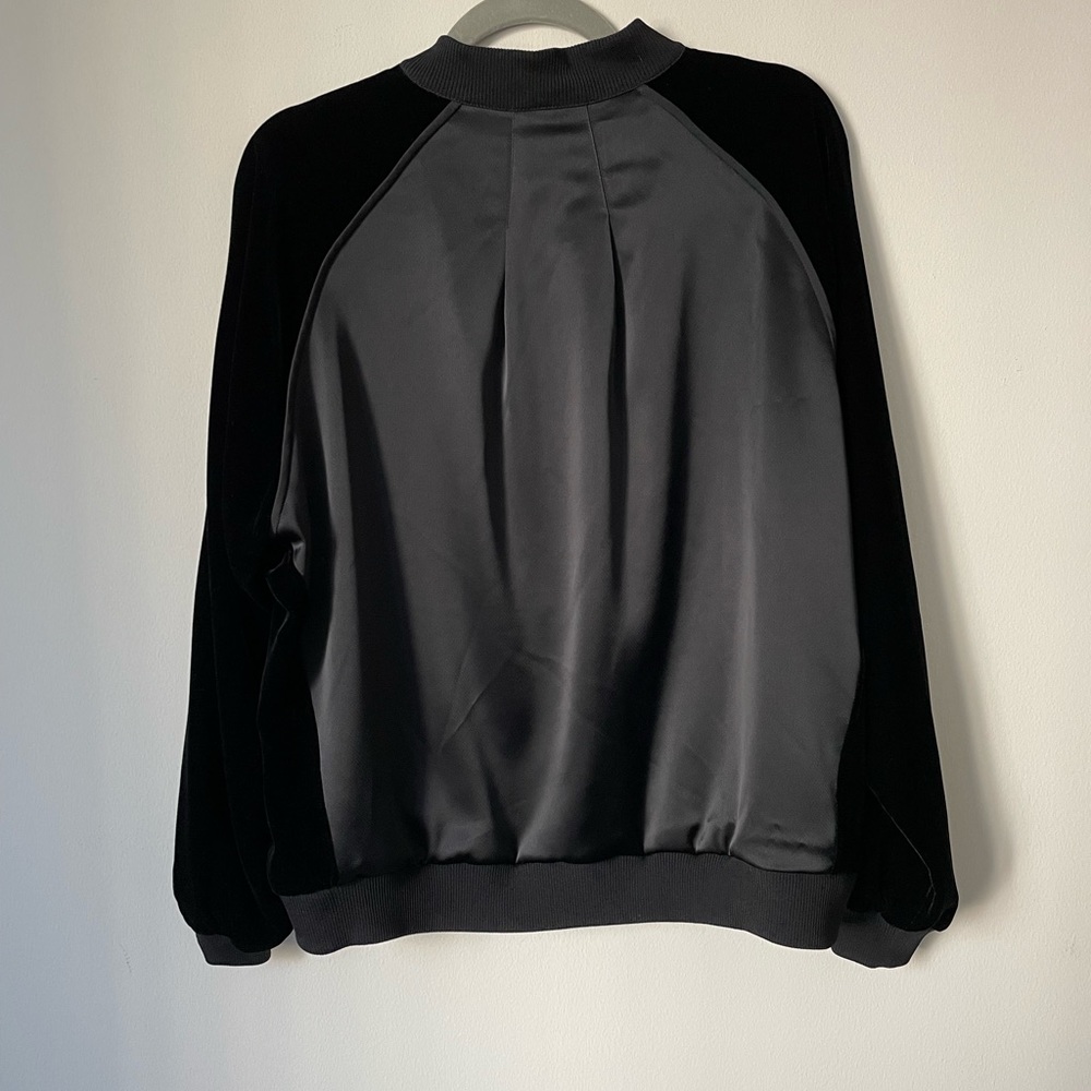 Lafayette 148 New York Brea Velvet-Trimmed Satin Bomber Jacket - Picture 5 of 5